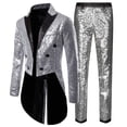 thumbnail image 2 of Men's Sequin Blazer Retro Dress Top and Pants Set Metallic Slim Suit 2 Piece Disco Prom Shiny Outfit Wedding Party Banquet Fashion Jacket Pant, 2 of 5