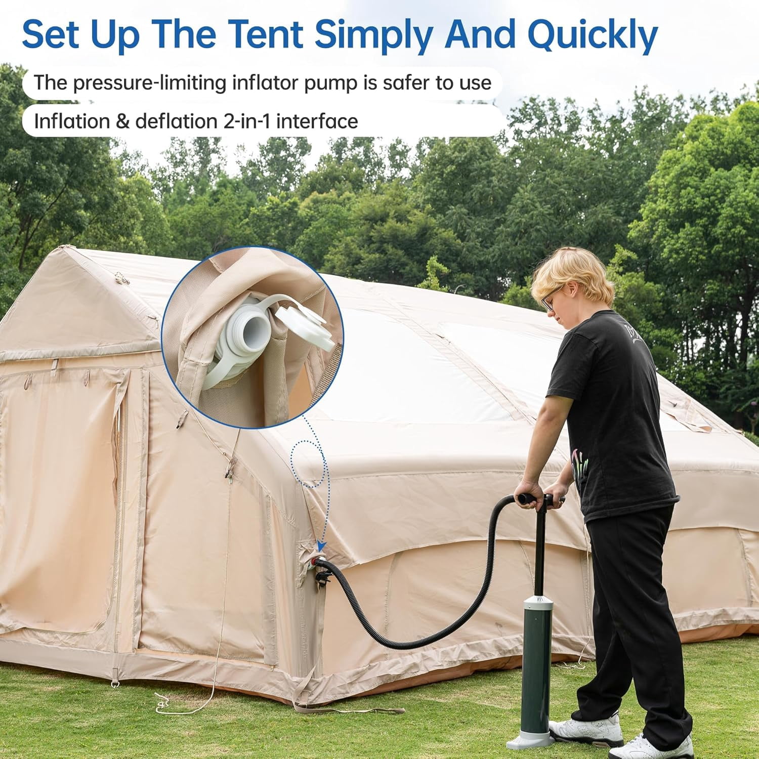 Kuublock Inflatable Camping Tent with Pump & 1/2 Awnings, 8-14 Person Air Tents for Camping Adult, Large Waterproof Oxford Family Glamping Tent, Quick Setup Big Tent for Outdoor Camping