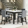thumbnail image 2 of PORKISS Dining Table Set for 4, Dining Room Set with Faux Marble Kitchen Table and Velvet Upholstered Chairs, Counter Height Dining Set, White & Grey, 2 of 10