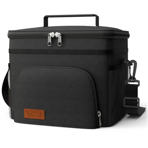 Insulated Lunch Box for Men and Women,Portable Soft Cooler Bag with 4 Pockets,Adjustable Shoulder Strap,Black