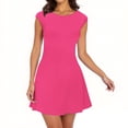 thumbnail image 1 of Mgmyaa A-Line Dress Robe Courte d'Été pour Femmes à Col Rond, Manches 1/4, Couleur Unie, Manches Cap, Robe de Cocktail pour Fête, 1 of 5
