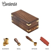 TreasureGurus Vintage Antique Brass Wax Seal Stamp Set Seals Kit Spoon Sticks Burner Wood Box