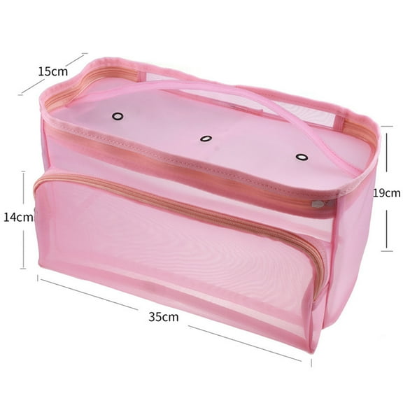 GOOHOCHY Pink Knitting Bag with Yarn Organizer Mesh Tote for Storage Lightweight Portable Design with Handle
