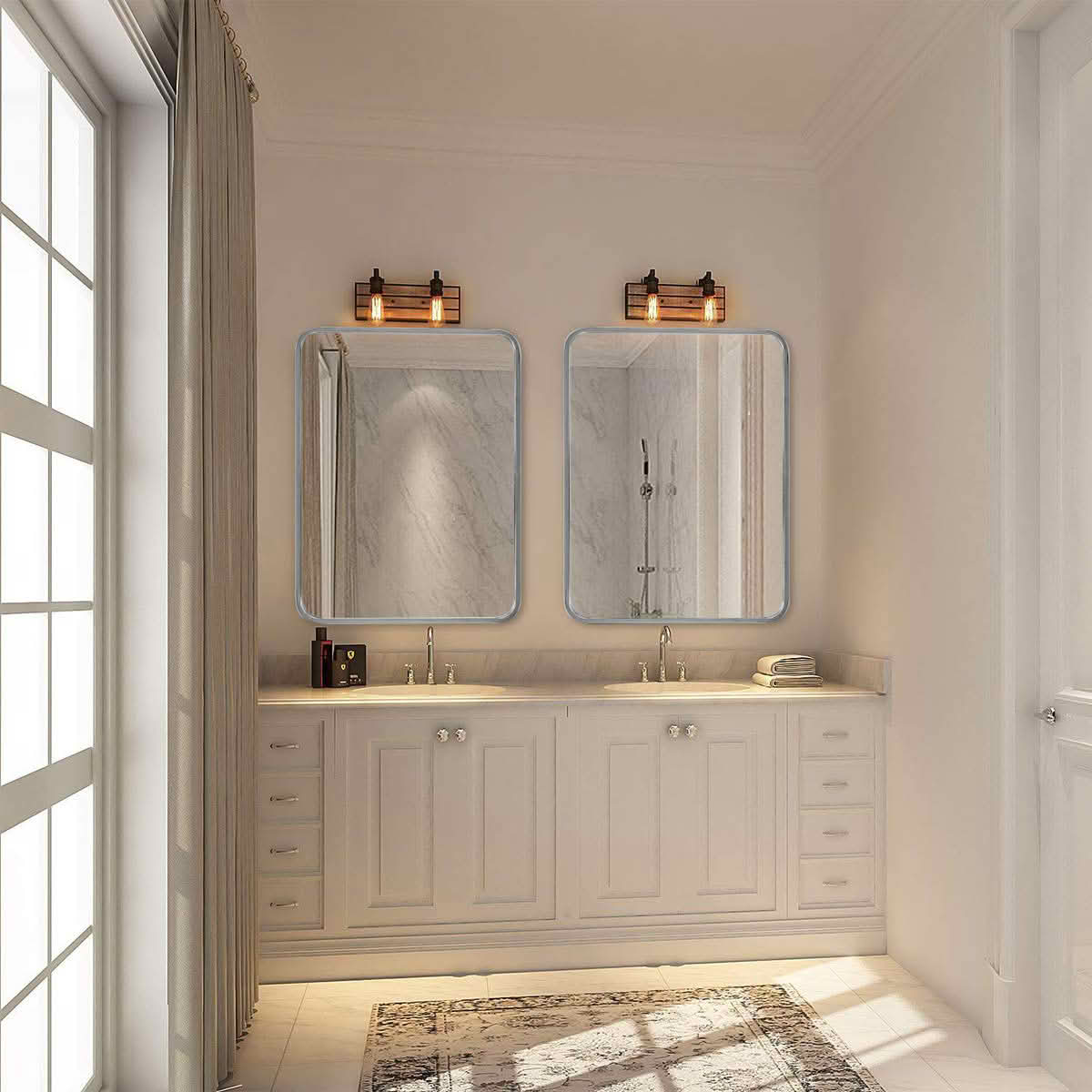 MAYEERTY 22x30 Inch Silver Metal Framed Rectangular Bathroom Wall Mirror, for Home Bathroom Use