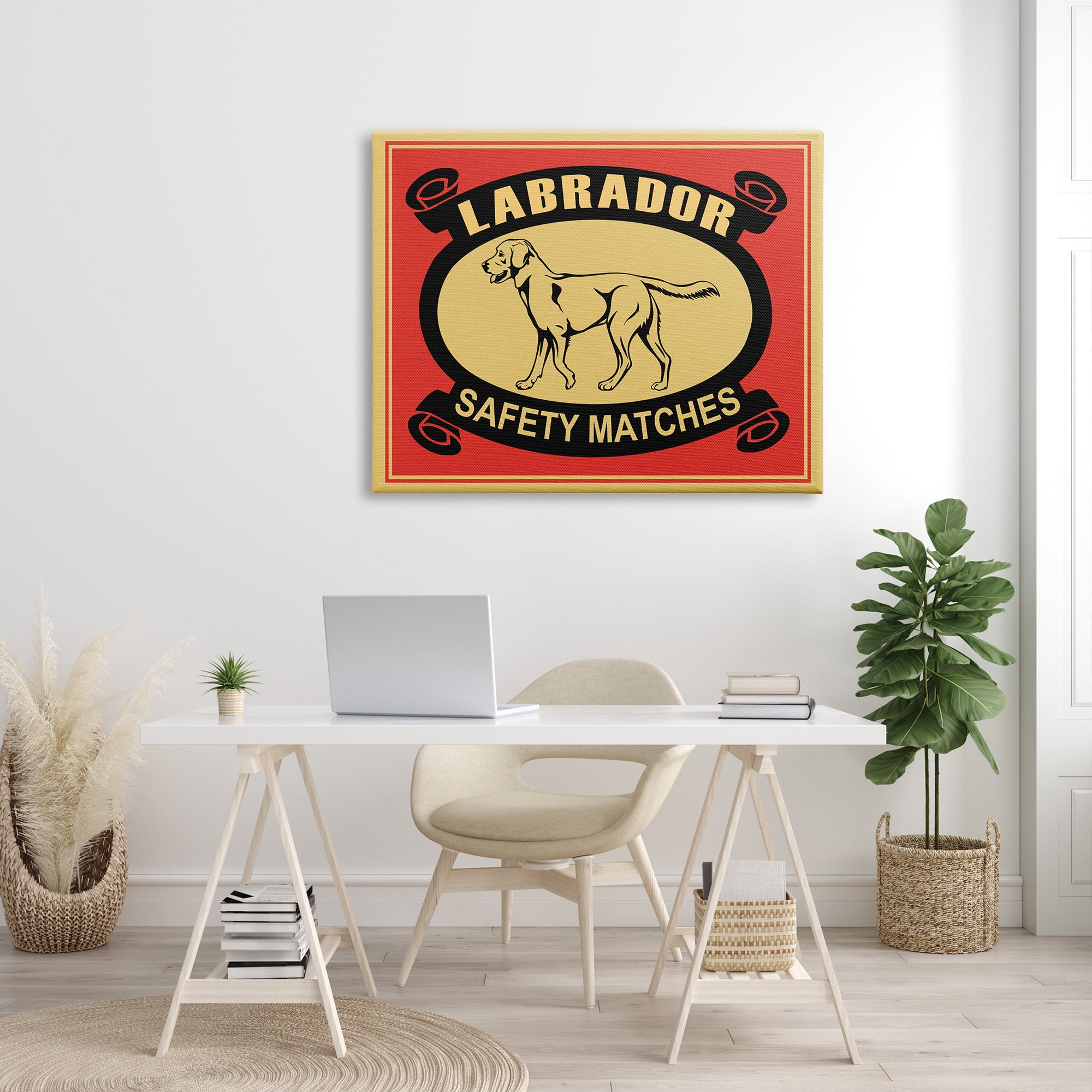 Stupell Industries Labrador Dog Safety Matches Vintage Illustration Red Yellow, 36 x 48, Designed by Mark Rogan