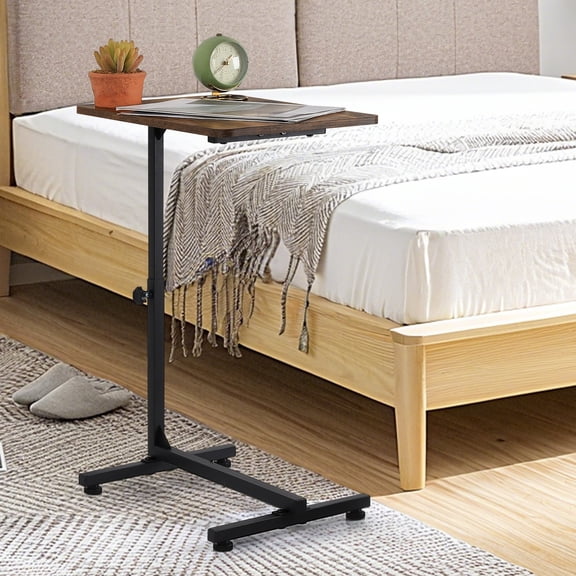 BROWN Adjustable C-Shaped Side Table Overbed Sofa Desk for Bedroom, Living Room & Home Office