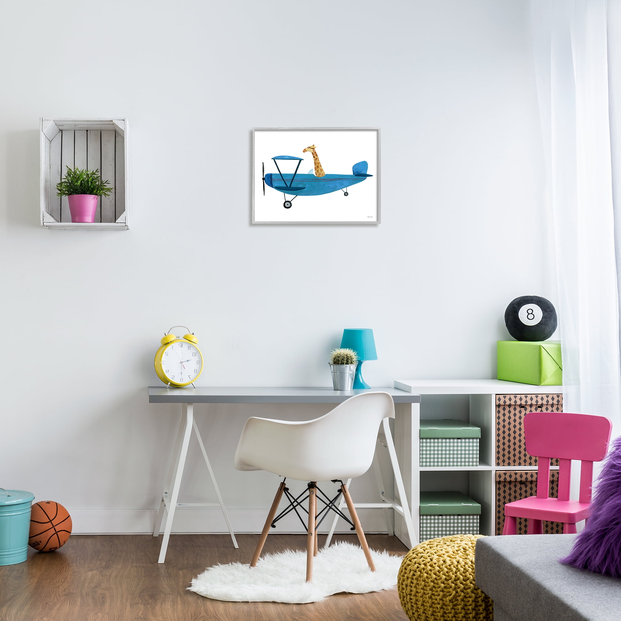 Stupell Industries Giraffe Pilot in Airplane Transportation Painting Gray Framed Art Print Wall Art, 20 x 16