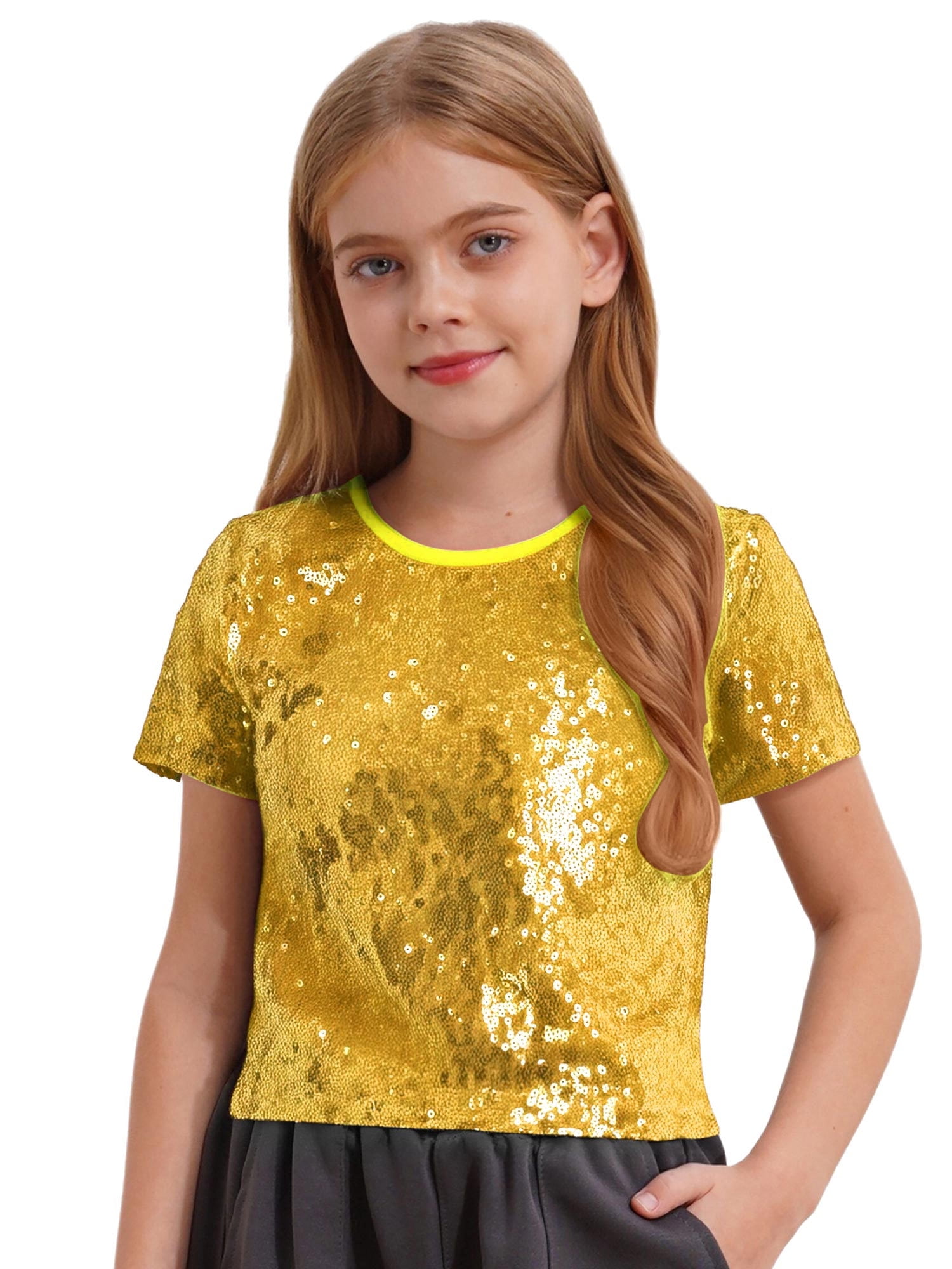 ★GIRLS JUMP THE MIDNIGHT pt ビッグTシャツ★ Justice Girls Cropped Shirt, Graphic Crop Tee for Dance and