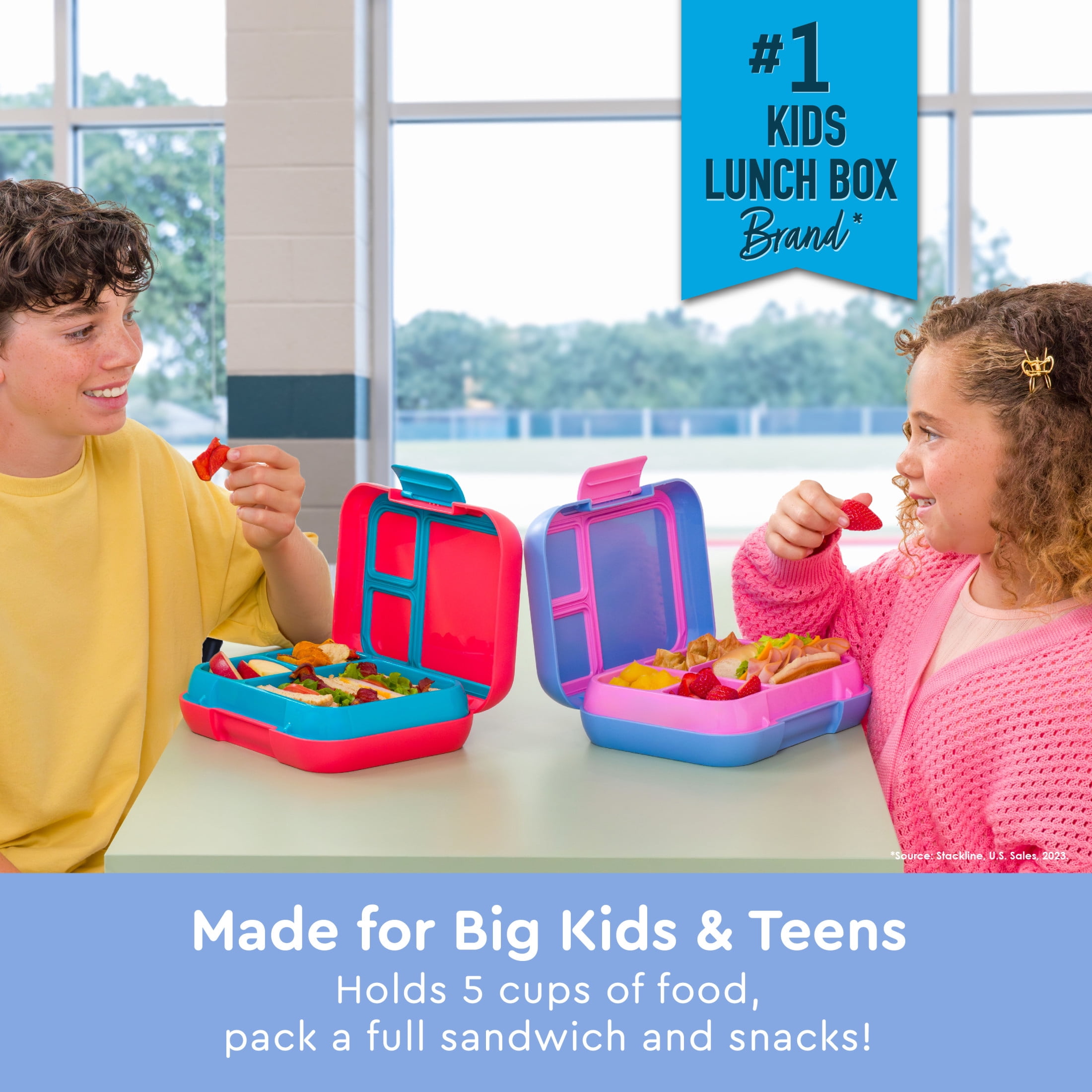 Bentgo® Pop - Leak-Proof Lunch Box & Removable Divider for Ages 8+ & Teens - Lunch Container Holds 5 Cups of Food; 3-4 Compartments; Microwave/Dishwasher Safe; 2 Year Warranty (Periwinkle/Pink)