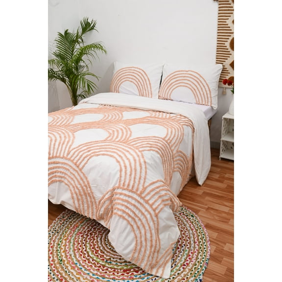 HandloomBazzar Boho Bedding Tufted Duvet Cover Set Soft Washed 3 Piece with Zipper Closure and Corner Inner Straps Luxurious Comforter Cover Set for Home Décor,Twin Size 68" x 90" Inches