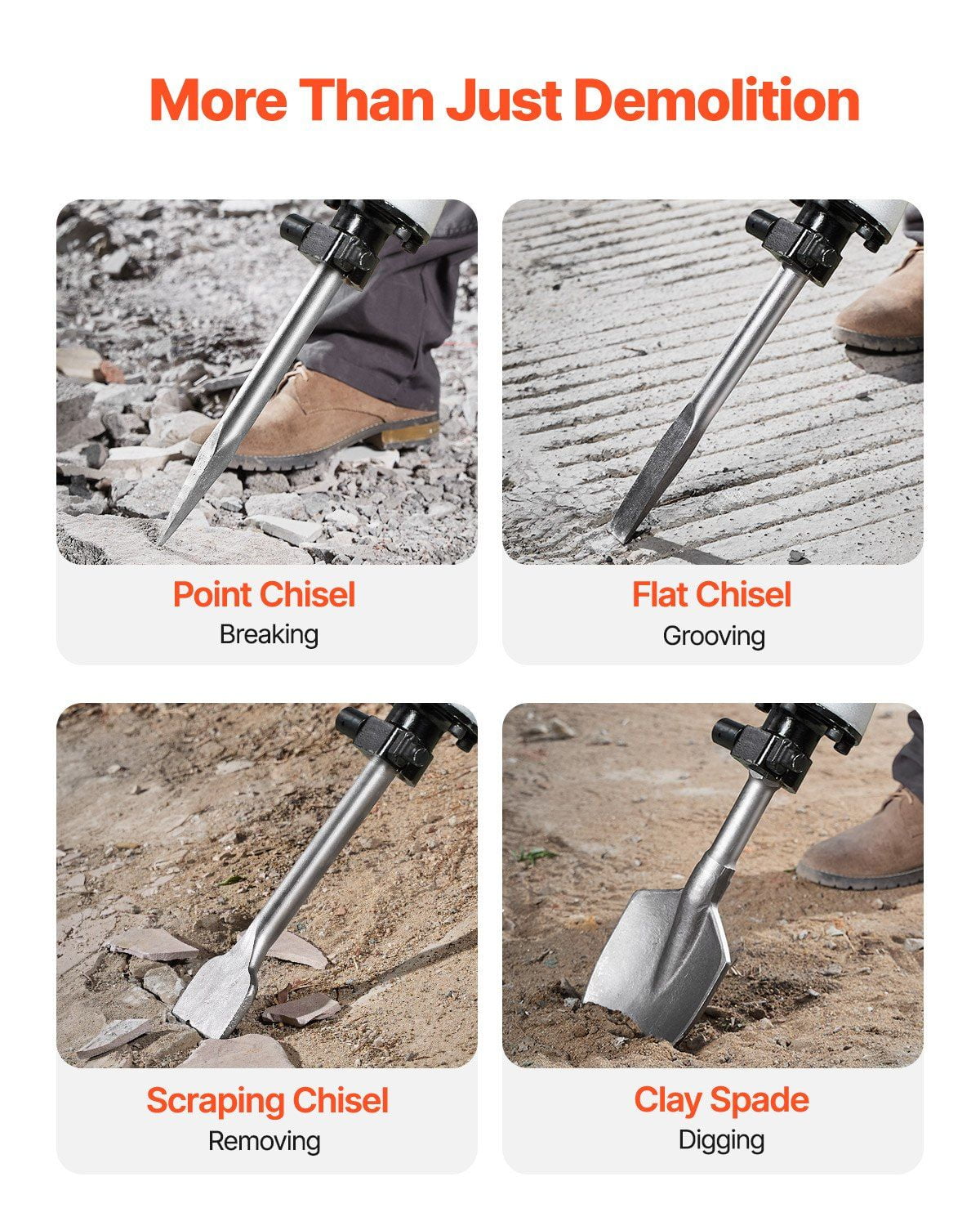 2800W High-Power Concrete Breaker, 1200 BPM with 3 Chisels & Clay Spade, Includes Carrying Case & Gloves for Demolition on Concrete, Brick, Tile, Wall, Foundation
