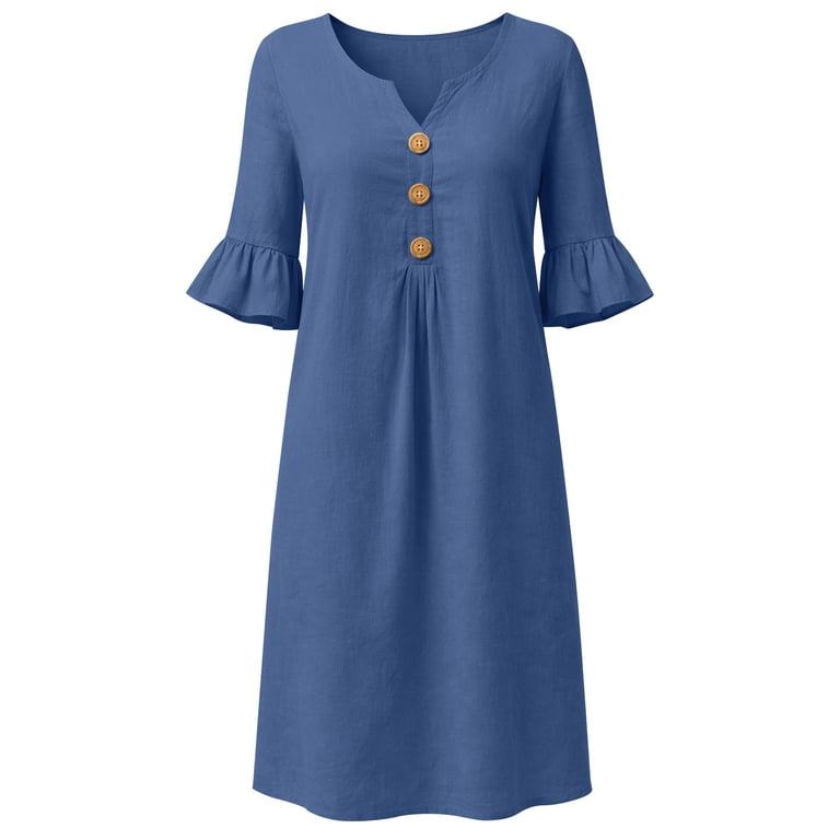 YTCAMLO Womens Ruffle Short Sleeve Midi Dresses Summer Casual Button V Neck  Swing Sundress Boho Beach Vacation Flowy Long Dress - Walmart.com
