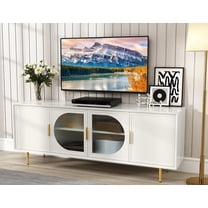 ARTPOWER Modern TV Stand for TVs up to 70  inch, Glass Door Television Console Table with Gold Leg, Entertainment Center with Storage Cabinet, Wood Media Furniture for Bedroom, Living Room, White