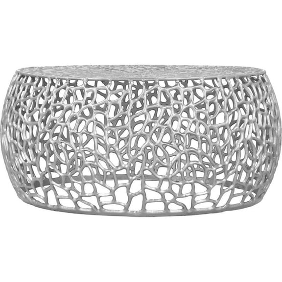 Maklaine Scrollwork Modern Solid Aluminum Coffee Table in Silver