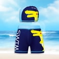 thumbnail image 2 of Quealent Boys Swim Trunks - Boy Bathing Suit Quick Dry Beach Swimsuit Toddler Stretch Shorts and Swimming Cap (Navy, 9-10 Years), 2 of 6