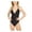 Black, variant on Women's Black Stretch Windowpane-Details Tie Deep V Neck Moderate Coverage One Piece Swimsuit XS