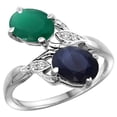 thumbnail image 1 of 14k White Gold Diamond Natural HQ Emerald & Blue Sapphire 2-stone Ring Oval 8x6mm, size 10, 1 of 1