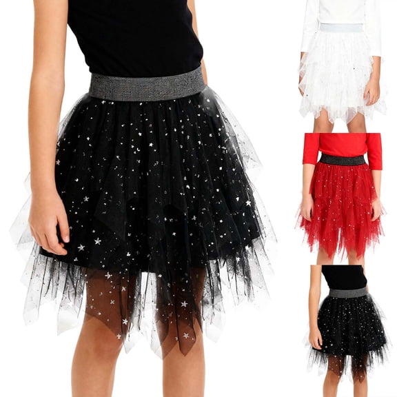 Fozruso Girls Tutu Skirt And Girls Layered Skirt Elegant Midi Length Party Skirt Flowy Tutu For Celebration And(Black)