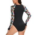 thumbnail image 5 of Alkepwun Womens Rash Guard Long Sleeve One Piece Swimsuit Floral UV Sun Protection Swim Wear Athletic Padded Zip Up Bathing Suit, 5 of 7