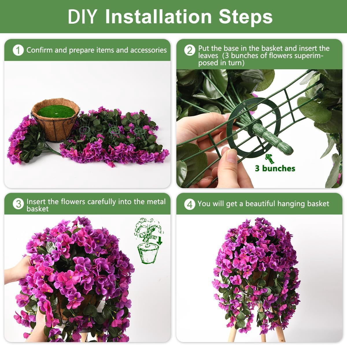 4 pots Artificial Fake Hanging Plants Flowers Basket for Spring Summer Outdoor Outside Decoration,Faux Silk Begonia Flower in Planter Look Real UV Resistant for Home Porch Patio Balcony Yard Decor