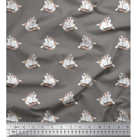 Soimoi Crepe Silk Fabric Shoes & Bull Dog Print Sewing Fabric Yard 42 Inch Wide