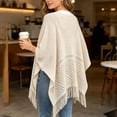 thumbnail image 2 of Fewfanhot Women Lace Open Front Hollow Knit Fringe Poncho Shawl, Three Quarter Sleeve Lightweight Layering Wrap Cover Up, 2 of 7