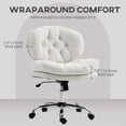 thumbnail image 3 of Armless Cream White Office Chair | Adjustable Height Task Chair for Home & Study - Linen-Feel Fabric, 25.6" Wide, 37" High, 3 of 7