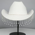 thumbnail image 6 of renvena Western Cowboy Hat Rhinestone Fringe Cowgirl Hat Glitter Bling Diamond for Men Women Cosplay Party Costume White One Size, 6 of 7