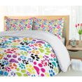 thumbnail image 5 of Ambesonne Colorful Duvet Cover Set, Cartoon Dog Paw Traces, 2-Calking, Purple Blue Green, 5 of 7