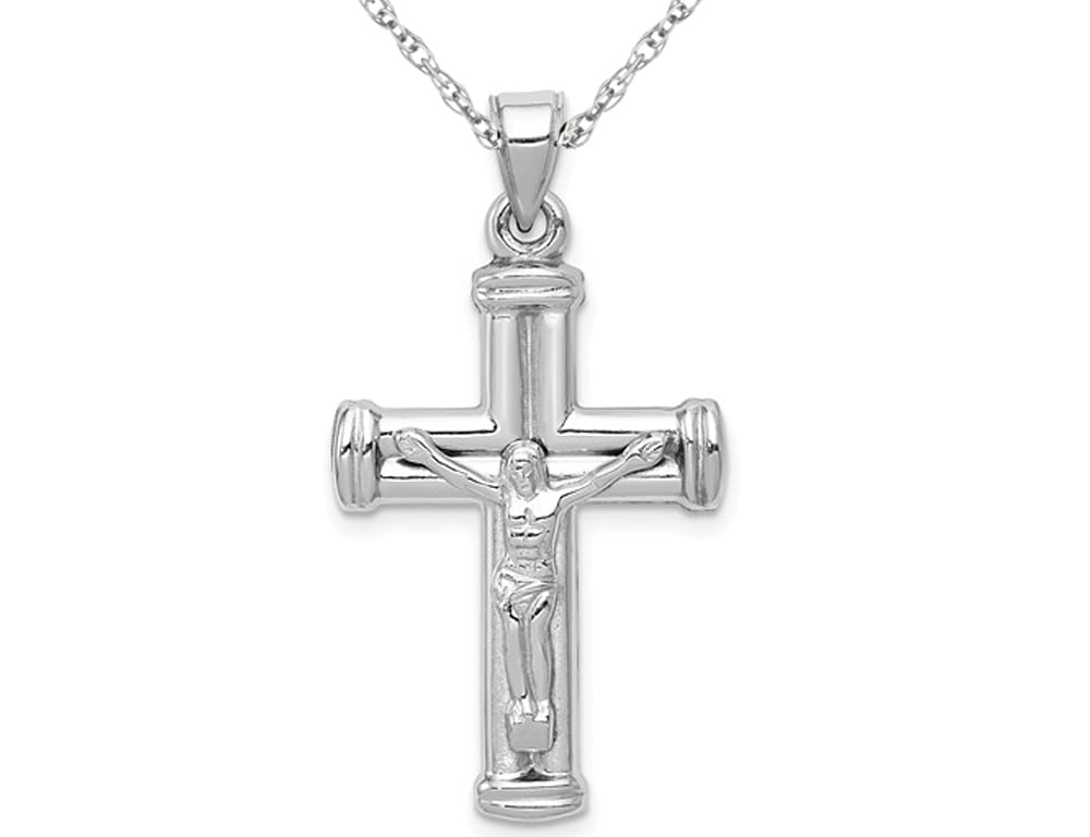 14K White Gold Reversible Crucifix Cross Pendant Necklace with Chain ...