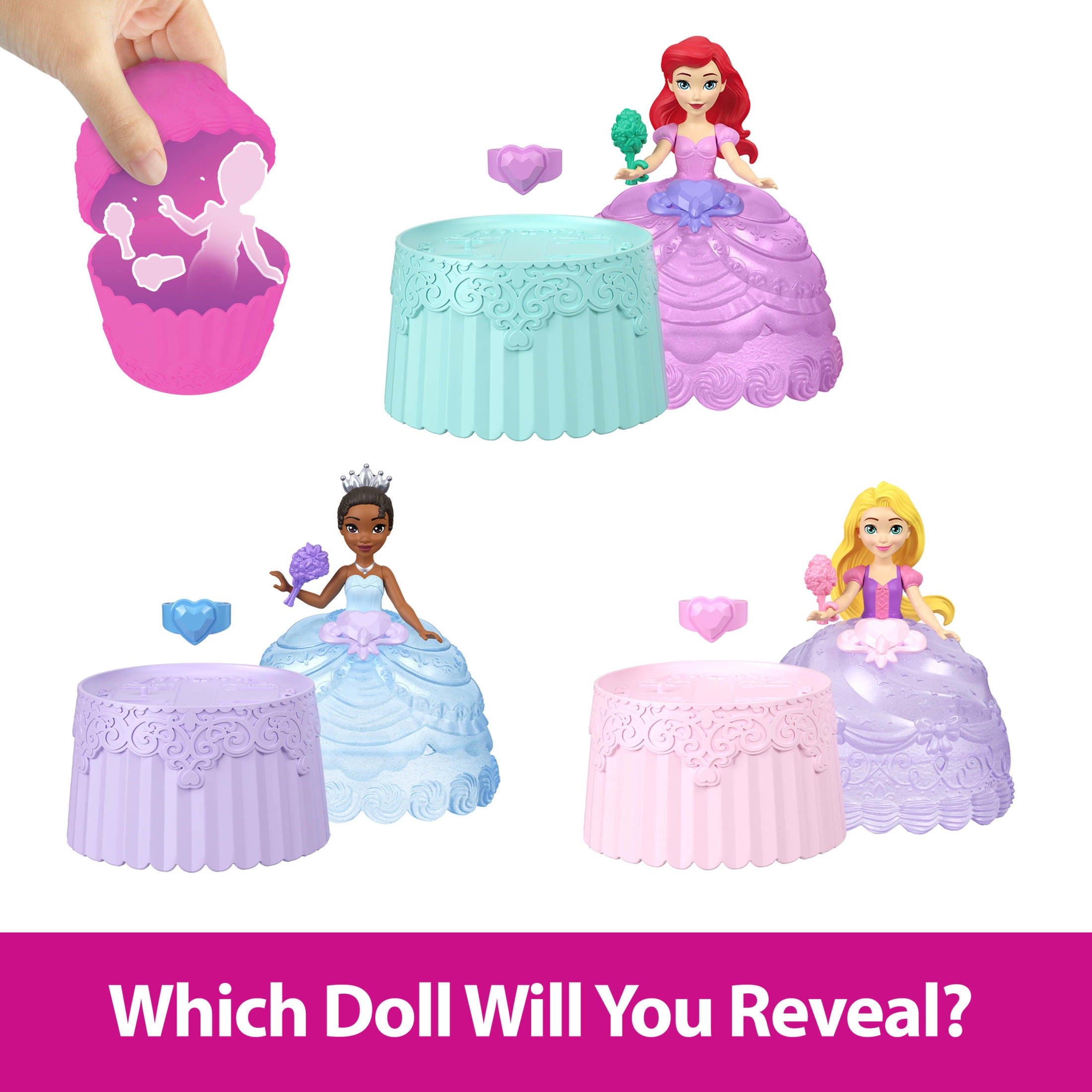 Disney Princess Valentine Cupcake Small Doll Reveal with 5 Surprises Including Heart Ring for Child (Dolls May Vary)
