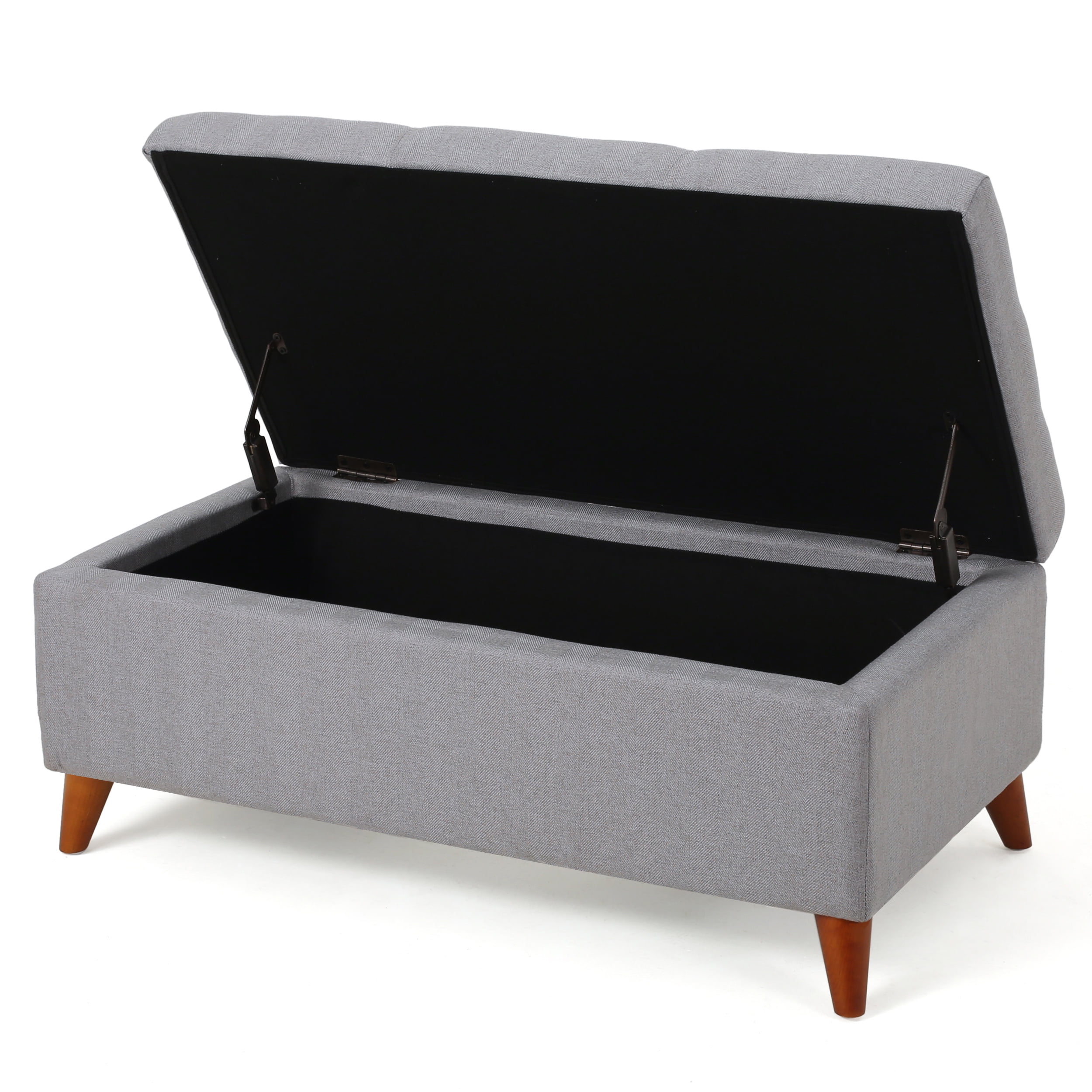 Noble House Haden Rectangular Fabric Storage Ottoman, Light Grey