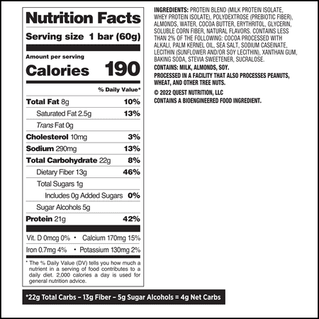 QUEST NUTRITION QUEST PROTEIN BAR, COOKIES & CREAM, HIGH PROTEIN, GLUTEN FREE, 8 COUNT