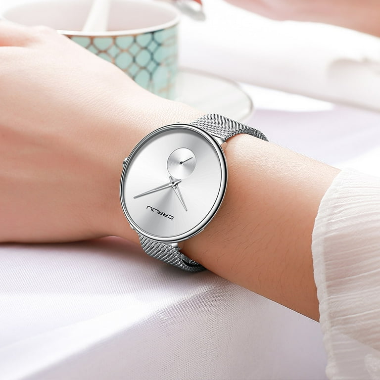2021 Men Slim Watches Crrju Fashion Casual Date Waterproof Mesh Strap  Watches For Men Cool Black Quartz Steel Wrist Watch - Quartz Wristwatches