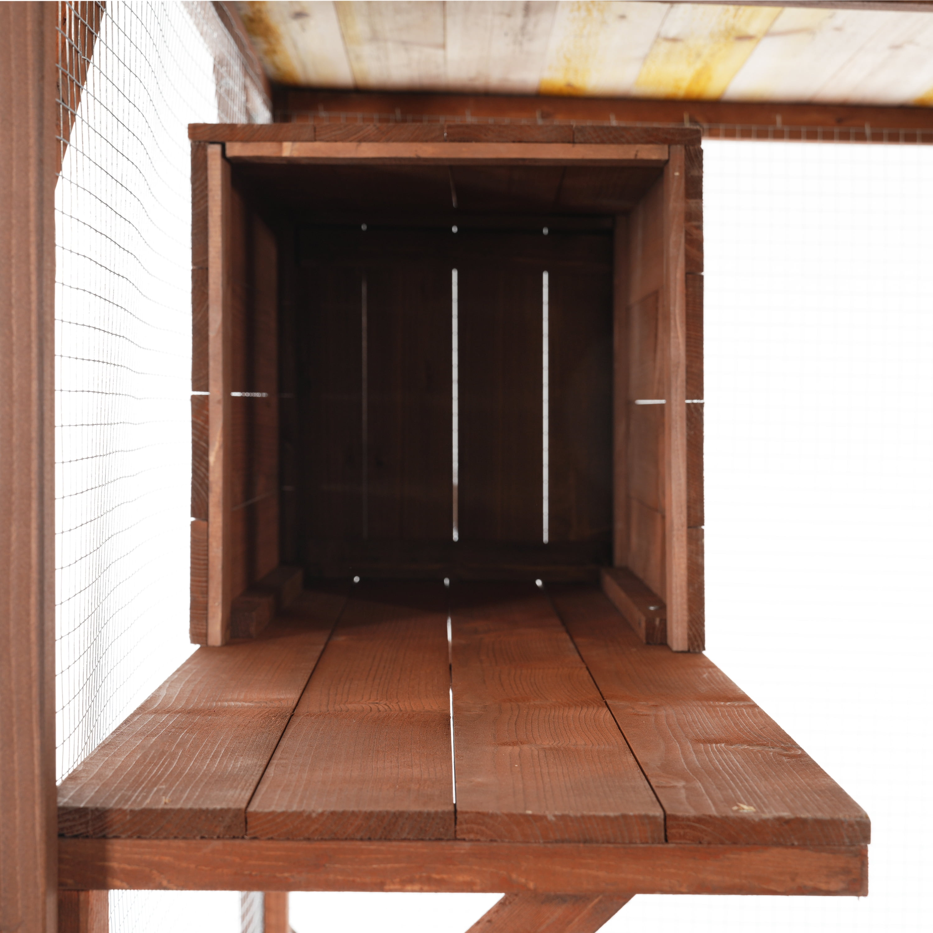 Cat Enclosure 2-Tier with Lockable Wheels and Wire Mesh, Outdoor Wooden Cat Cage and Playpen with Resting House for Backyard, Dark Brown