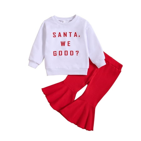 

Girls Outfit Sets 2Pcs Long Sleeve Letter Print Tops and Christmas Pants Toddler Girl Outfit Sets