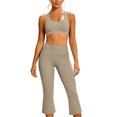 thumbnail image 2 of Women Racerback Scoop Neck Sports Bra High Waist Cropped Flare Pants 2 Piece Athletic Workout Outfit Sets Khaki XXL, 2 of 9
