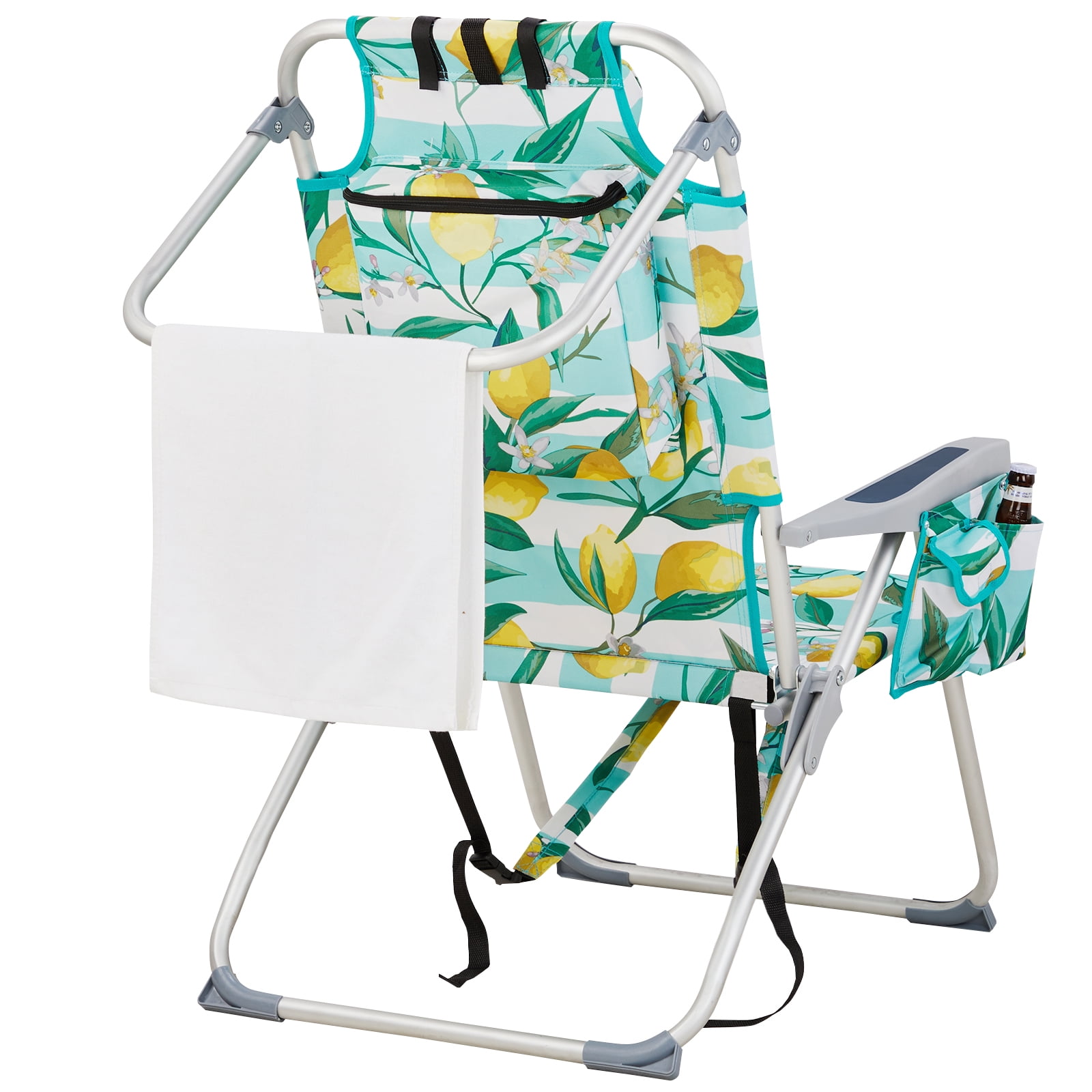 Beach Chair, Heightened Oxford Cloth Silver White Aluminum Tube Bearing Lemon 63*70*99cm