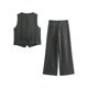 thumbnail image 4 of HH TRAF Traje elegante de verano para mujer, chaleco de un solo pecho sin mangas con escote en V y cintura alta con bolsillo y cremallera, pantalones anchos plisados para mujer, 4 of 5