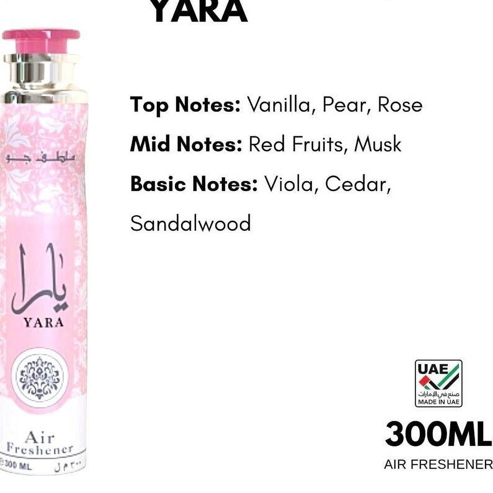 Perfumes Yara Air Freshener, 300ml (10.1 Oz) - Amazing Scented Home Air Freshener - Floral Sweet Vanilla scent Home Fragrance Woody Aroma