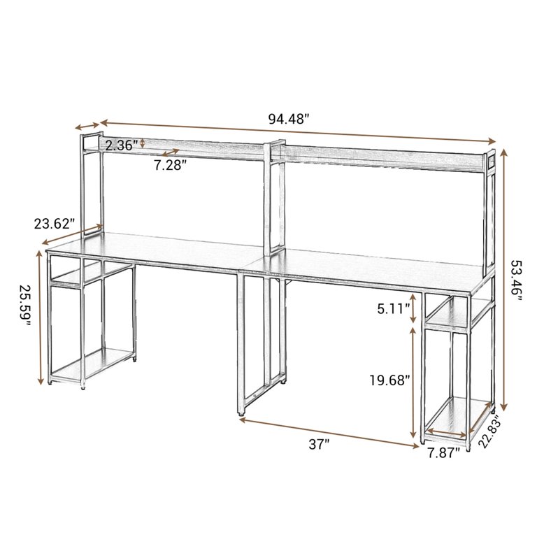 2-Person Computer Desk, Double Workstation with Hutch and Storage, Home  Office Desk with Spacious Tabletop, Modern Industrial Study Table with  Shelf for Small Area Space Bedroom kids Teens, Brown 