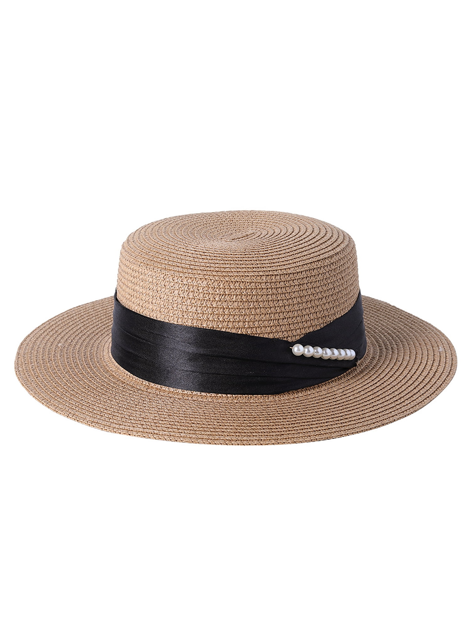 Blotona Women Straw Sun Hat Wide Brim Flat Fedora Hat Summer Fishing