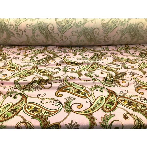 Printed Liverpool Textured Fabric Stretch Pink Brown Olive Paisley Floral 1N22