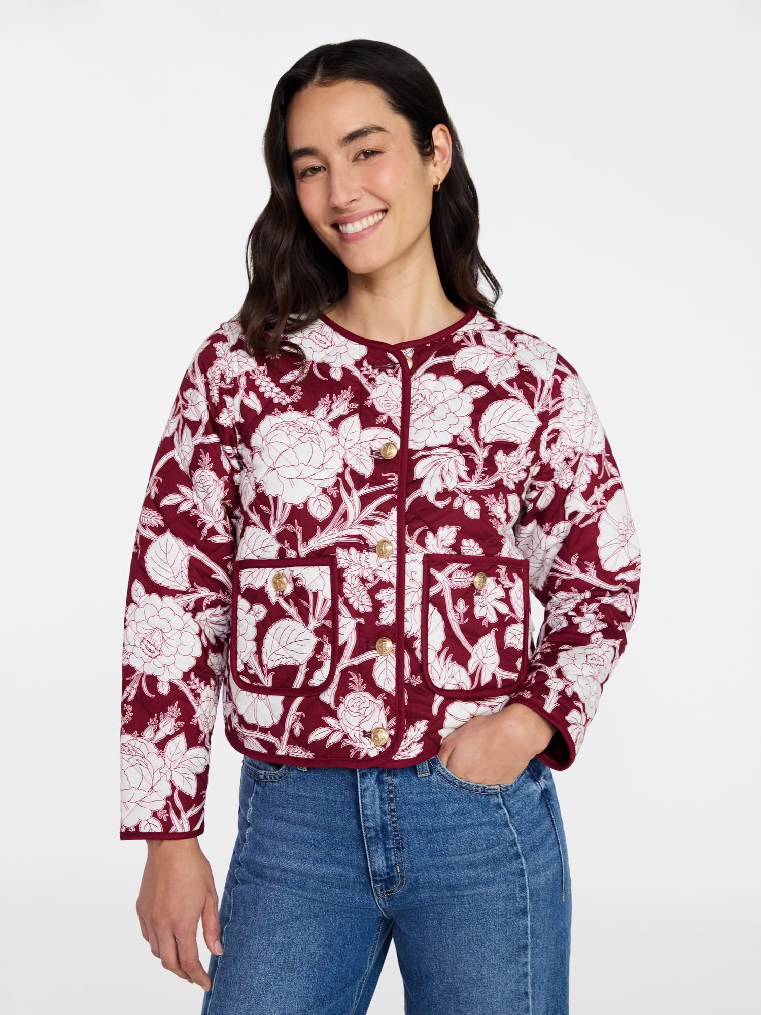 Time and Tru Women's Quilted Cotton Jacket, Sizes XS-XXXL