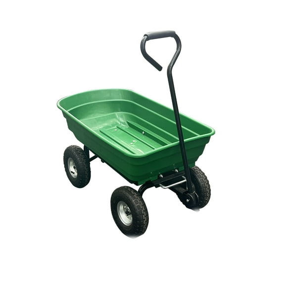 EcoSummer Garden Wheelbarrow Cart with 4 Wheels, Heavy-Duty Utility Wagon, 600 lb Capacity, Dump Feature, Green