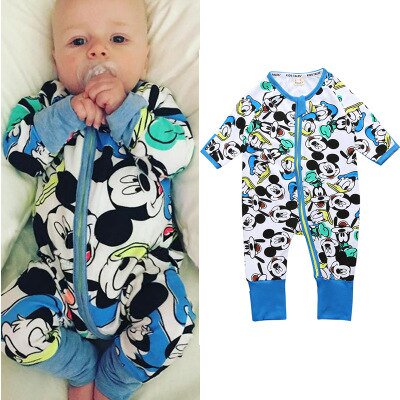 Mameluco de bebé niño Mickey Minnie Mouse ropa de manga larga primavera otoño niños niñas cremallera infantil subir monos para niños Toddler3T Gao Jinjia LED