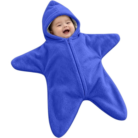 Ba'by Starfish Fleece Onesie, Hooded Wearable Swaddle Blanket Romper (3M-12M, Multiple Colors)