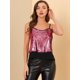 thumbnail image 4 of Allegra K Camisetas sin mangas de la gasa del chaleco de las lentejuelas del panel del contraste de la camisola de la cosecha sin mangas de las mujeres Rosa roja S, 4 of 6