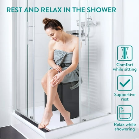 Navaris Black Acrylic Shower Bench - Waterproof Stool for Bathroom or Vanity 17.1 x 14.6 x 11 - Modern Glam Transparent Seat - Holds up to 220 lbs