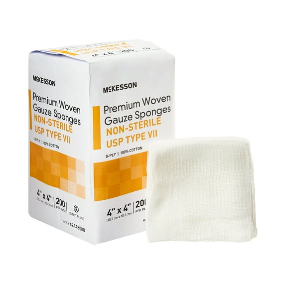 McKesson Premium Woven Gauze Sponges, 8-Ply - Non-Sterile, 4 in x 4 in, 200 per Pack, 1 Pack